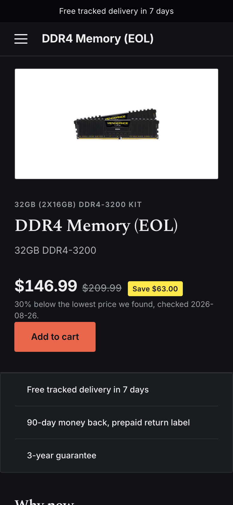 The DDR4 memory kit one-product store on a phone.