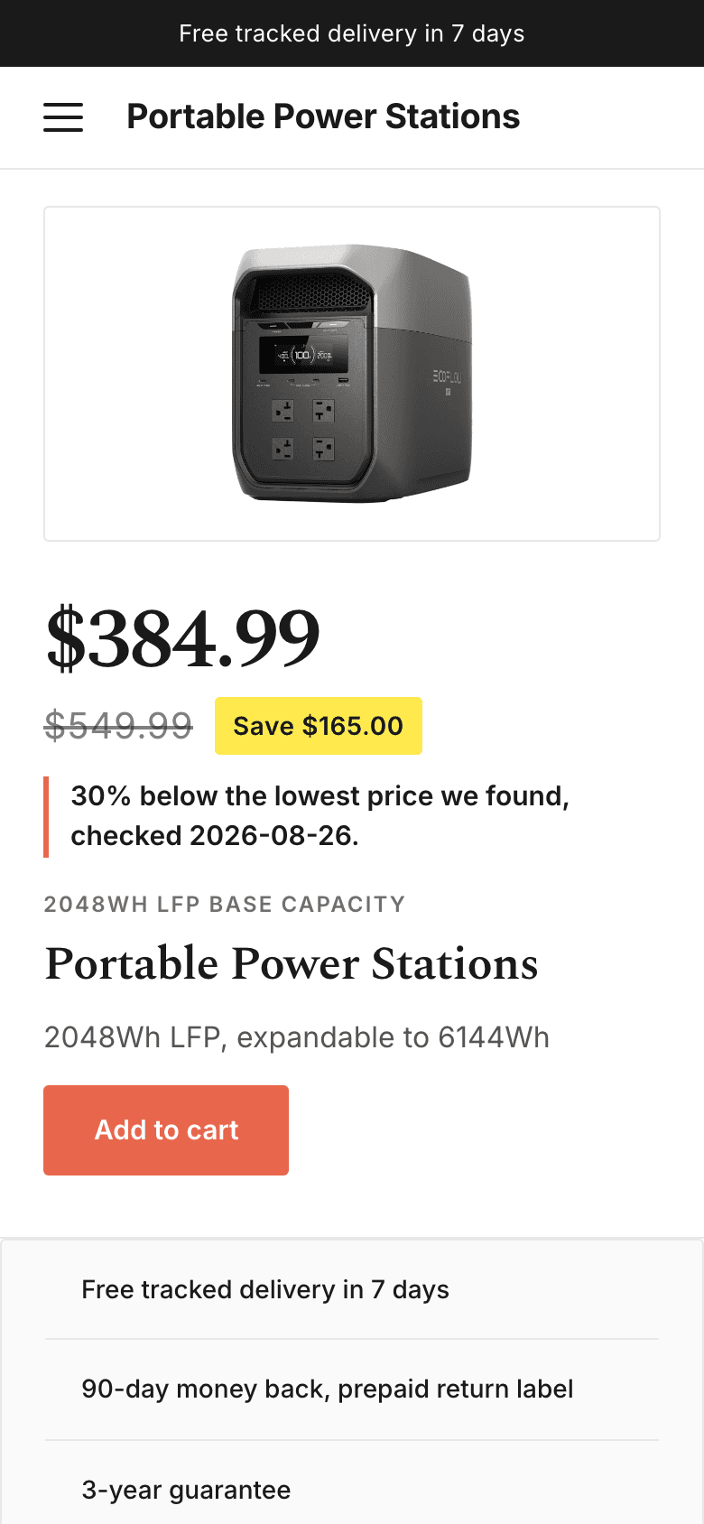 The portable power station one-product store on a phone.